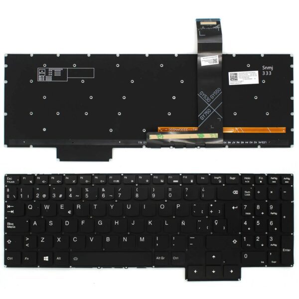 Teclado Retroiluminado Espanhol para Portátil Lenovo Legion 5 15ARH05H 2020 - Preto, Sem Moldura
