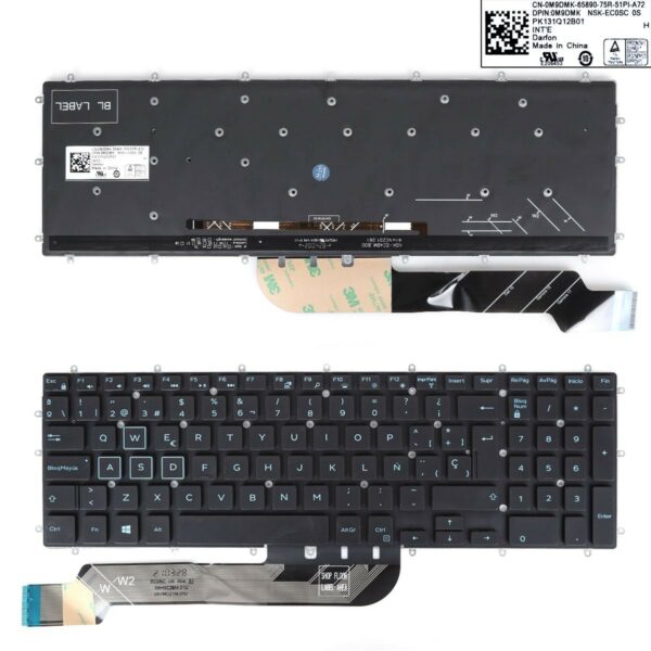 Teclado Retroiluminado para Portátil Dell 7566 - Preto com Letras Azuis - PK131Q12B01 0M9DMK