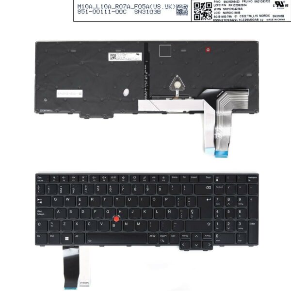 Teclado Retroiluminado Espanhol para Portátil Lenovo L15 GEN3, T16, P16S GEN1 - Compatível com 18-0118A-DZ01-K17, SN21D93422AA, PK132D62B34