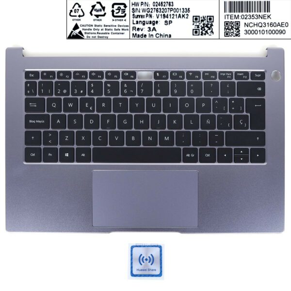 Teclado para Portátil Huawei MateBook 13 WRT-W19 W19 - Espanhol Preto Sem Retroiluminação