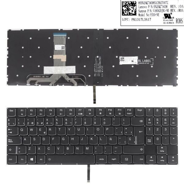 Teclado Retroiluminado Preto para Portátil Lenovo Legion Y520 Y520-15IKB R720 R720-15IKB - Layout Espanhol