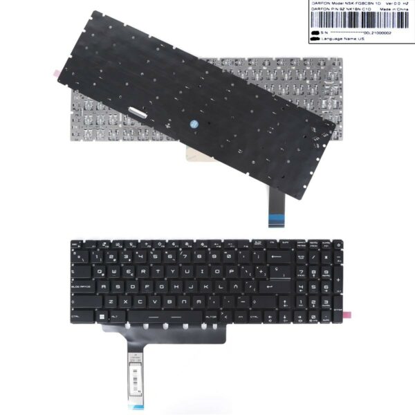 Teclado Retroiluminado Preto Espanhol para Portátil MSI GP76 GE76 GS76 MS-17K1 - Ref. 22-0042C-WX01-001