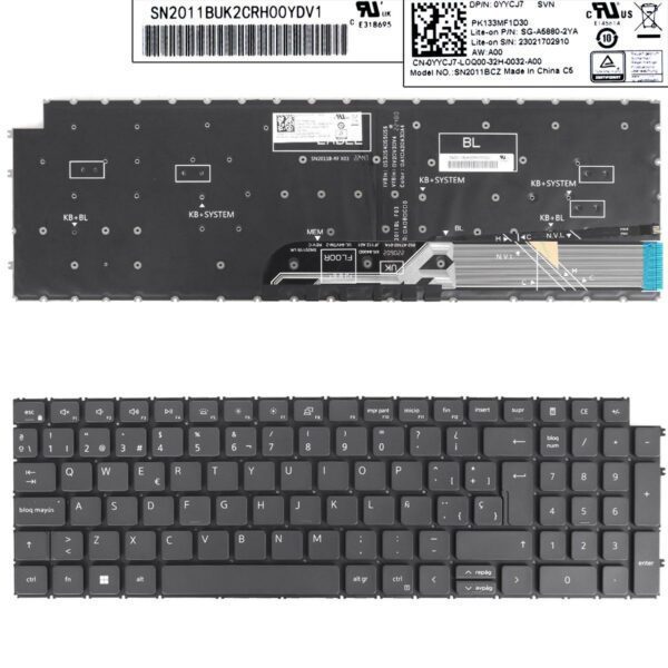 Teclado Retroiluminado Preto para Portátil Dell Latitude 3520, Vostro 3510, 3520, 5510, 5515, 7510