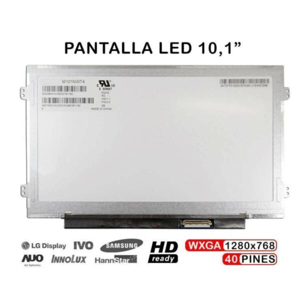 Ecrã de LED para Portátil 25cm WXGA (1280x800) 40 Pinos - Compatível M101NWT4 M101NWT2