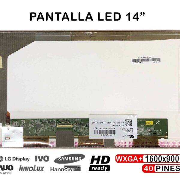 Ecrã LED 14" WXGA++ (1600x900) 40 Pinos para Portátil - Compatível com Dell Latitude, HP ProBook e Mais