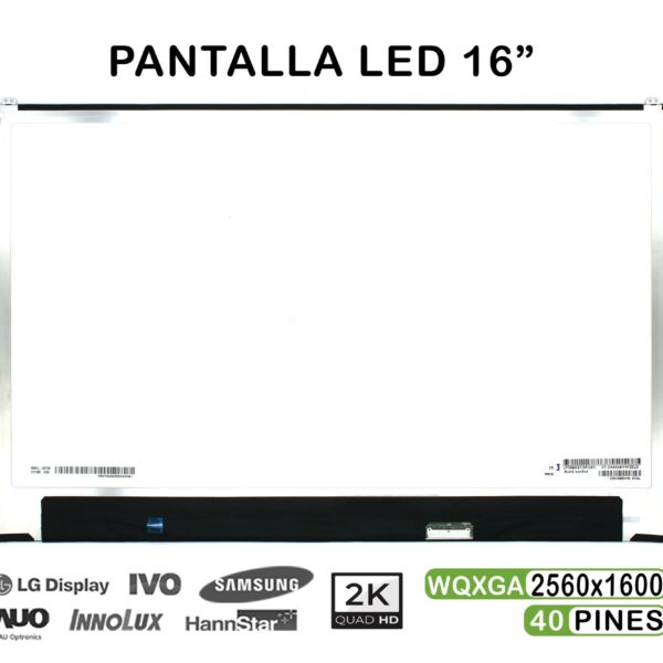 Ecrã LED 16" WQXGA (2560x1600) 40 Pinos para Portátil - Compatível LP160WQ1-SPA1