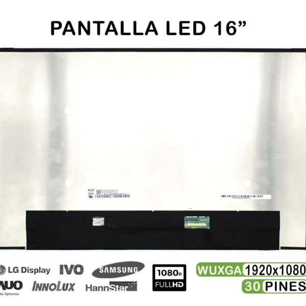 Ecrã LED 16" FHD 30 Pinos para Portátil - LP160WU1-SPF1, NV160WUM-N43 V8.0, NV160WUM-N41 V8.1