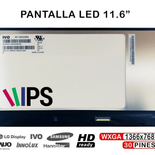 Ecrã LED 11.6" IPS para Portátil Asus E203 E205 TP200 Series - 1366x768 30 Pinos - M116NWR4 R1