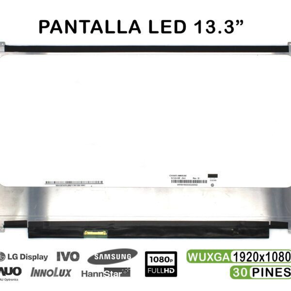 Ecrã LED 13.3" WUXGA (1920x1080) 30 Pinos para Portátil - Compatível N133HSE-EA1 Rev.B1