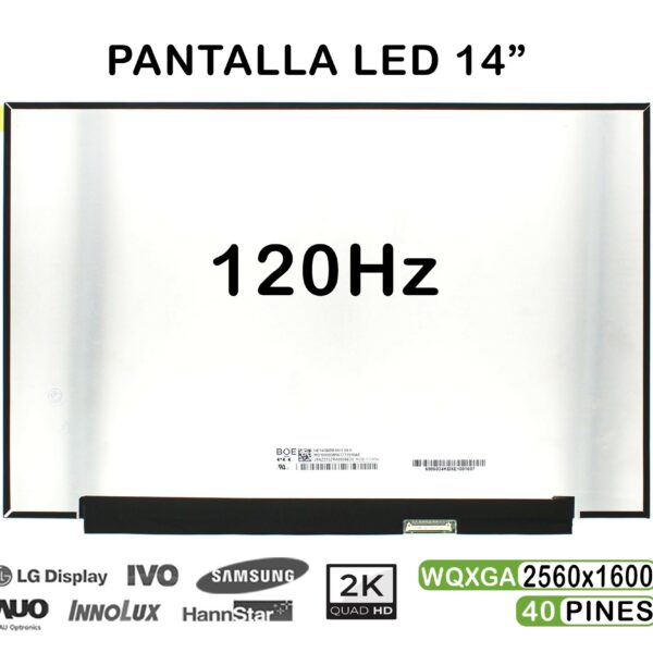 Ecrã LED 14" QHD 2560x1600 120Hz 40 Pinos para Portátil - NE140QDM-NX1