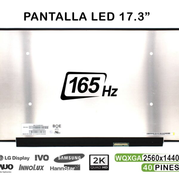 Ecrã LED 17.3" WQXGA (2560x1440) 165Hz 40 Pinos para Portátil - Substituição Compatível Green Computer