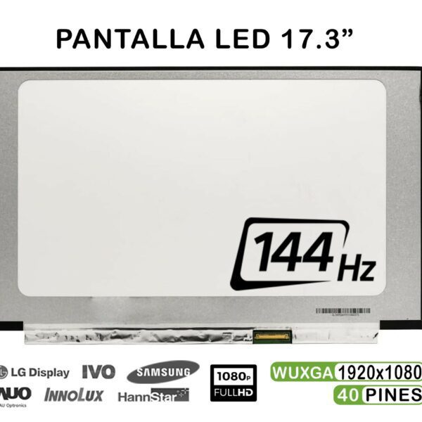 Ecrã LED 17.3" FHD 144Hz 40 Pinos para Portátil NV173FHM-NX4 V8.0 - Compatível com Acer Nitro, ASUS TUF/ROG, HP Omen, Lenovo Legion, MSI Gaming