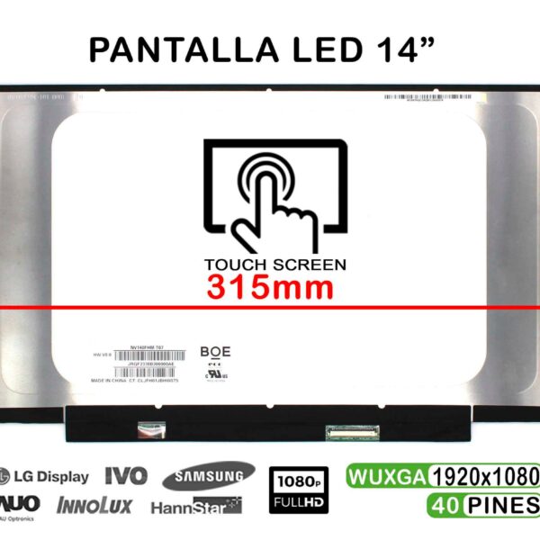ECRÃ LED TÁTIL DE 14" PARA PORTATIL NV140FHM-T07 HW:V8.0 40 PIN IPS