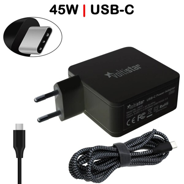 Carregador USB-C Multitensão para Portátil 5V-20V 45W com Cabo Trançado - Compatível Asus Lenovo HP