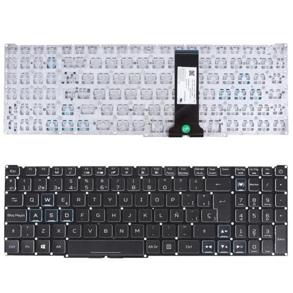 Teclado para Portátil Acer Nitro AN515 AN517 AN715 Preto e Azul Espanhol