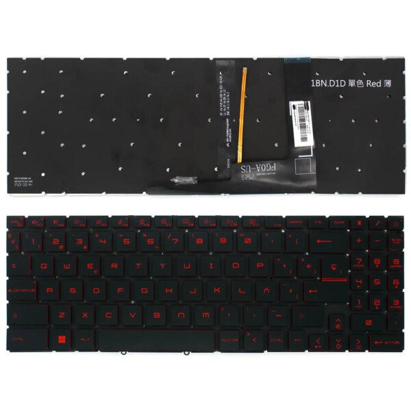 Teclado Retroiluminado Espanhol para Portátil MSI Katana GF66, Pulse GL66/GL76, Sword 15/17 Series - Preto, Sem Moldura (9Z.NK1BN.D01)