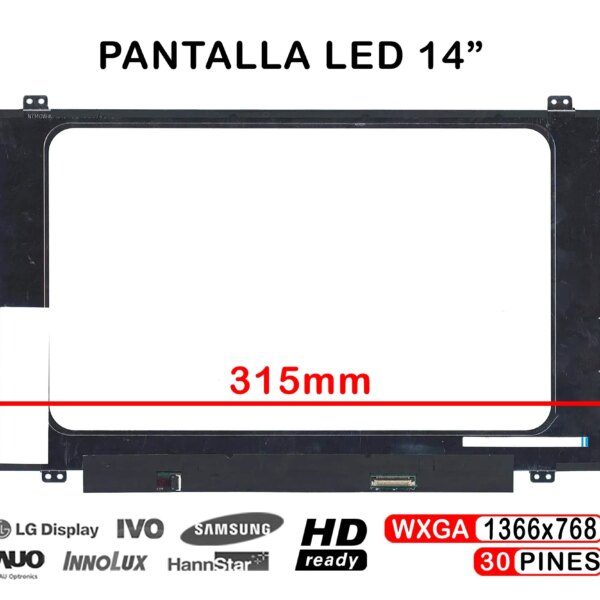 Ecrã LED Brilho 14" WXGA (1366x768) 30 Pinos para Portátil - NT140WHM-N44, N140BGA-EA4