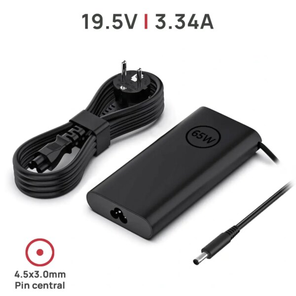 Carregador Portátil Dell 65W 19.5V 3.34A 4.5x3.0mm HA65NS5-00 LA65NS2-01
