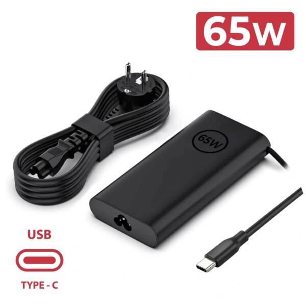 Carregador Portátil Dell USB Tipo-C 65W para Inspiron, XPS, Latitude, Vostro Series