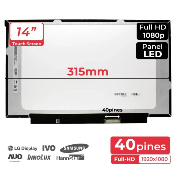 Ecrã Táctil LED 14" FHD (1920x1080) 40 Pinos para Portátil - B140HAK03.3 e Séries Compatíveis