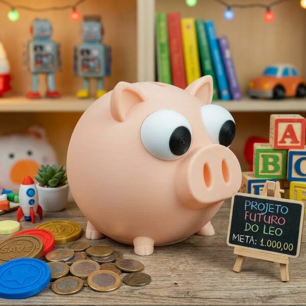 Mealheiro Porquinho Oinkcome 3D 8cm – Cofre Decorativo Moderno para Secretária e Escritório, Fabricado na Europa