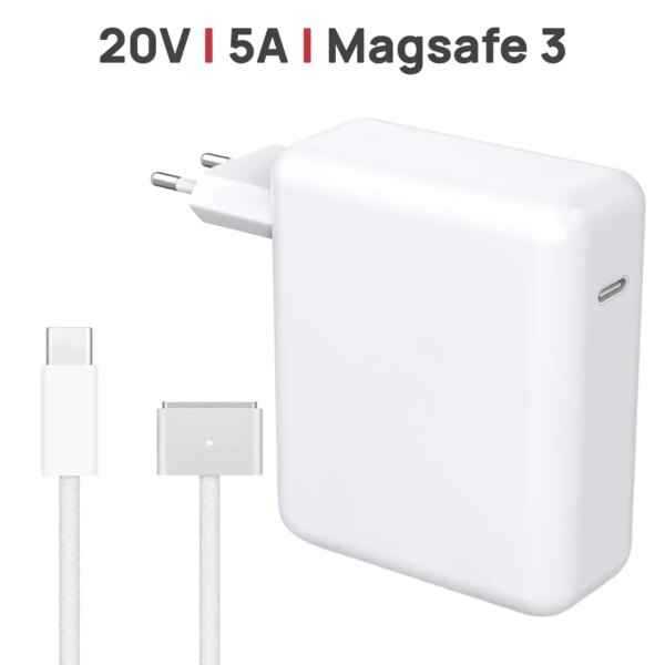 Carregador 140W MagSafe 3 USB-C para MacBook Air Pro M1 M2 M3 M4 M5 (2021-2026) Cabo Trançado 2M