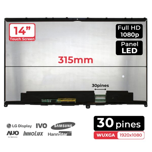 Ecrã LED Tátil Digital 14" para Portátil Lenovo IdeaPad Flex 5-14 Series (14IIL05, 14ARE05, 14ITL05) - WUXGA (1920x1080) 30 Pinos