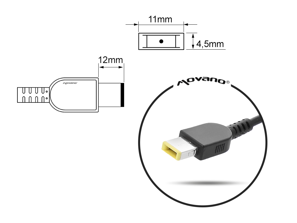 Carregador Movano 65W 20V 3.25A Retangular 11.0x4.5mm para Portáteis Lenovo IdeaPad e ThinkPad Series - Image 5